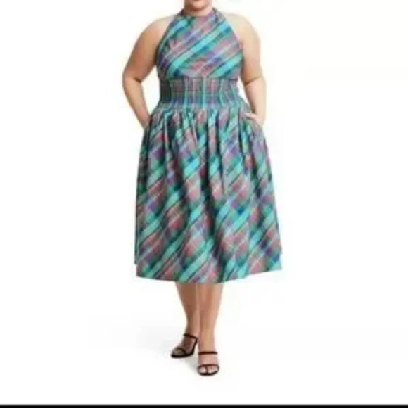 Christopher John Rogers X Target Collab Green Plaid Christmas dress size 16/18W - Picture 2 of 3